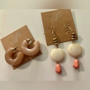 Neutral Tone Earrings Chunky Marble C-Hoop Studs + Boho Coral & Neutral Dangles